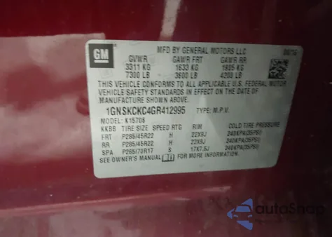 2016 Chevrolet Tahoe Ltz from USA, damaged, VIN 1GNSKCKC4GR412995